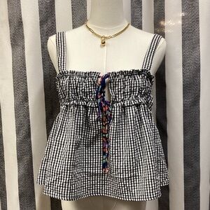 BUCKETLIST Black and White Gingham Top with Colorful Tie